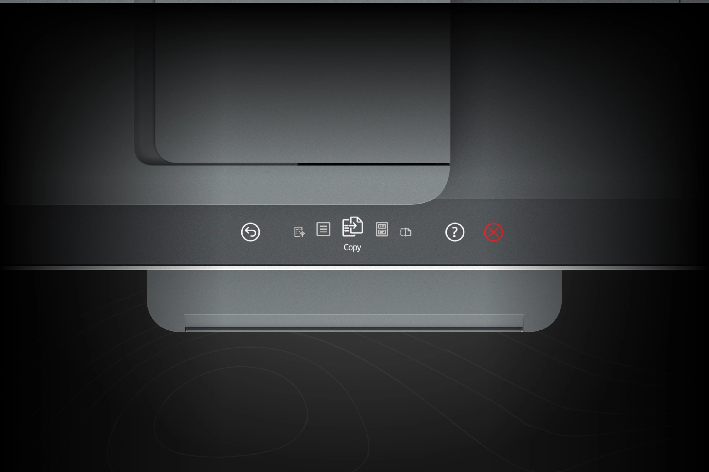 HP Magic Touch Panel showing the illuminated Copy interface