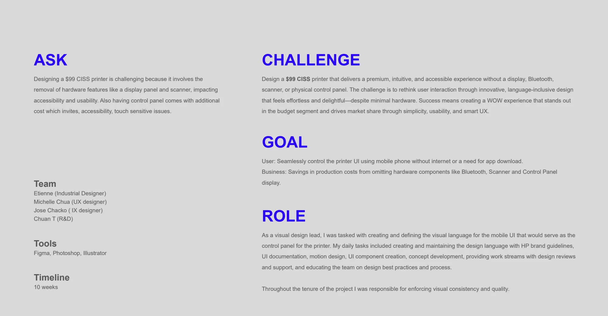 The brief and team — original remote control ui project material