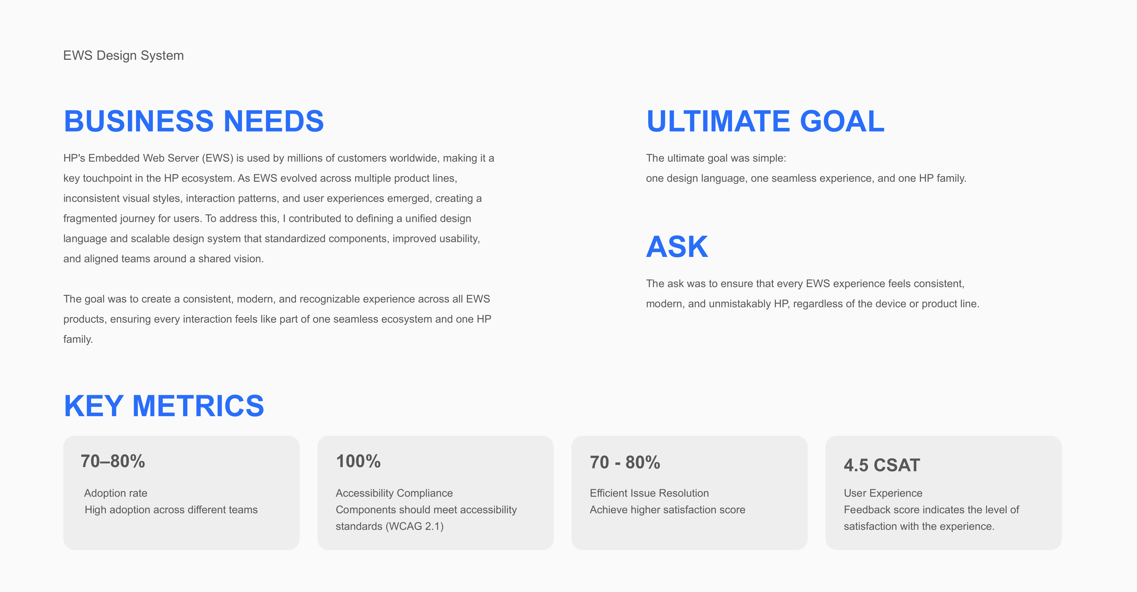 Business needs and key metrics